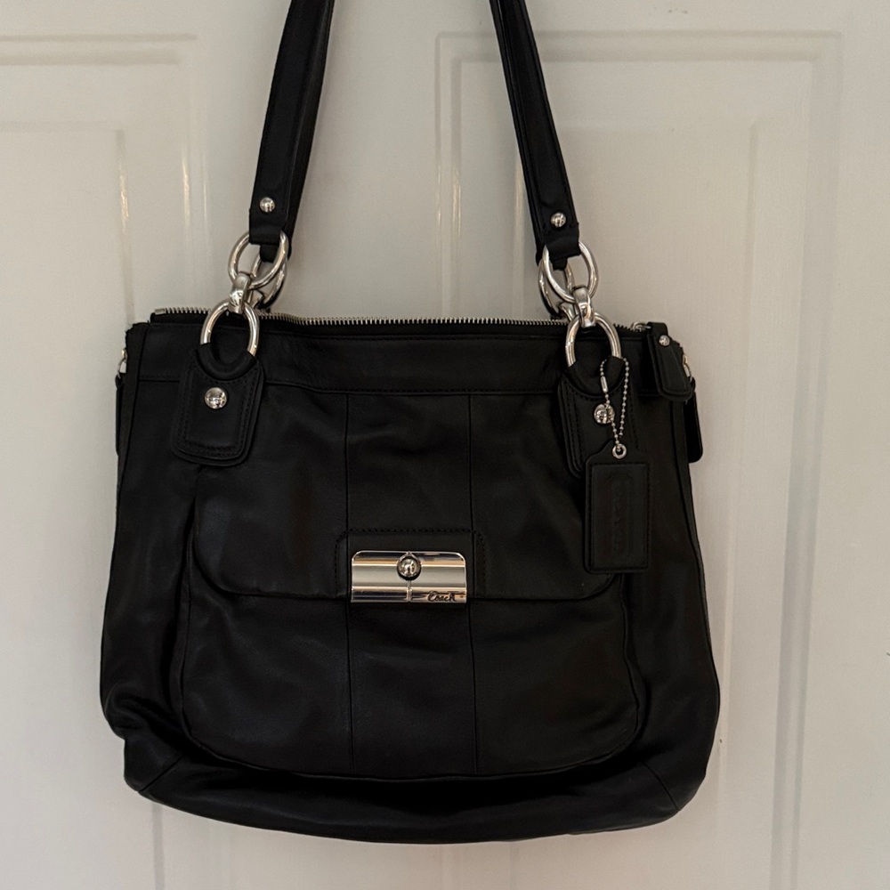 Coach Jet Black Shoulder Bag with Silver Accents